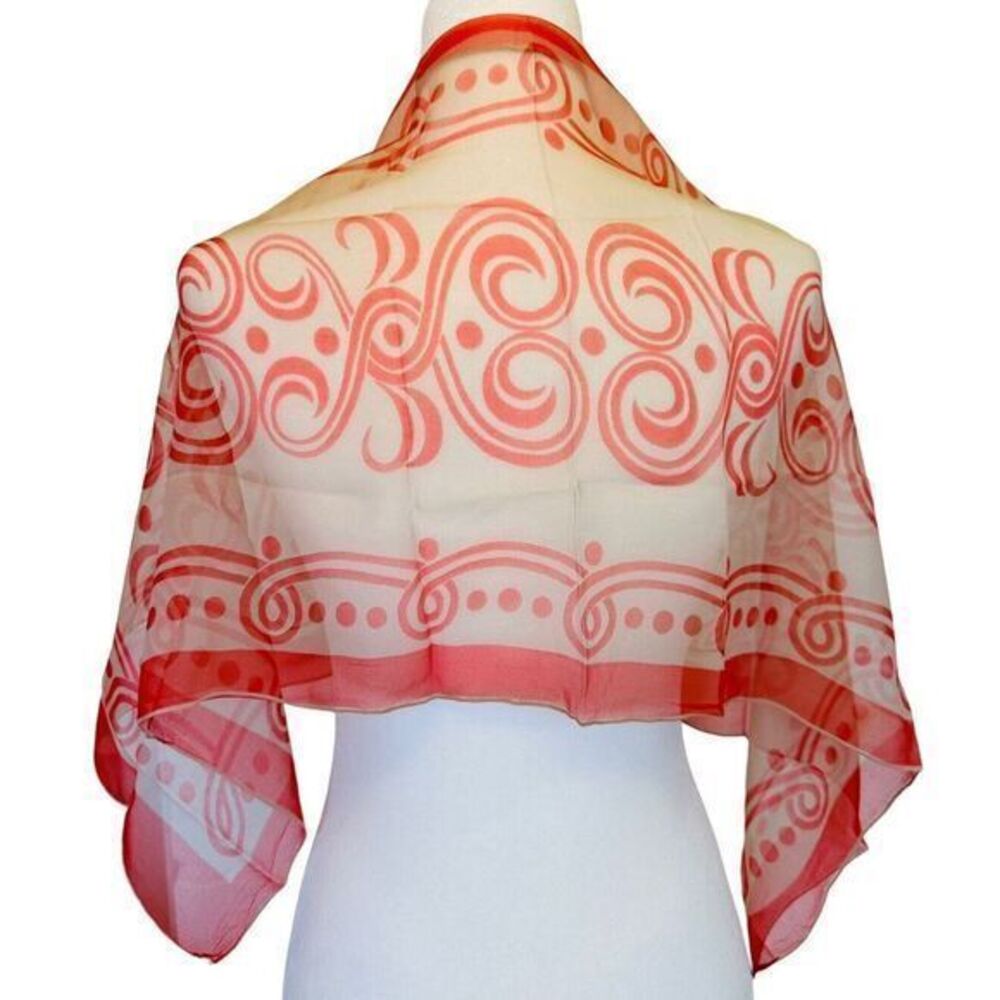 Vintage 60's 70's Red & Gray Cream Swirls & Dots Pattern Retro 16x40